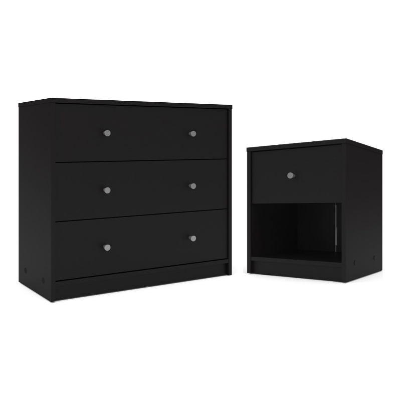 Home Square 2 Piece Set with 3 Drawer Chest and 1 Drawer Nightstand in Black
