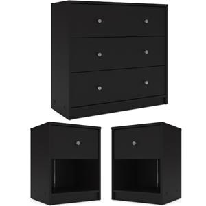 home square 3 piece set with 3 drawer chest and 2 1-drawer nightstands in black