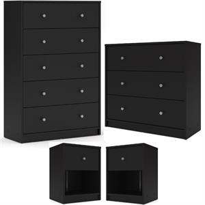 home square engineered wood 4 piece set with 2 chests and 2 nightstands in black