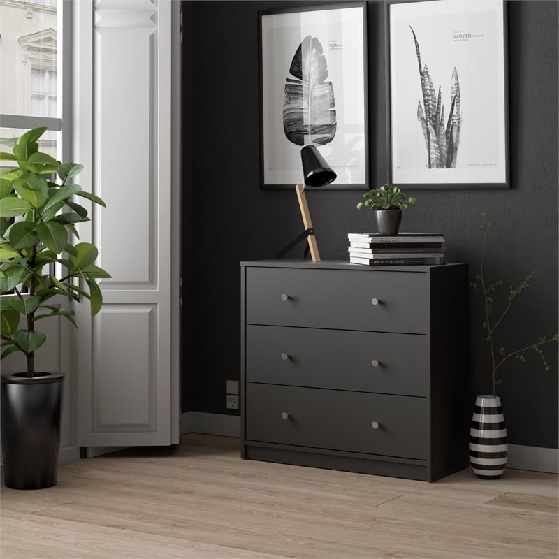 3pc Set of Engineered Wood Black 3Drawer Chest 6Drawer Dresser & Nightstand