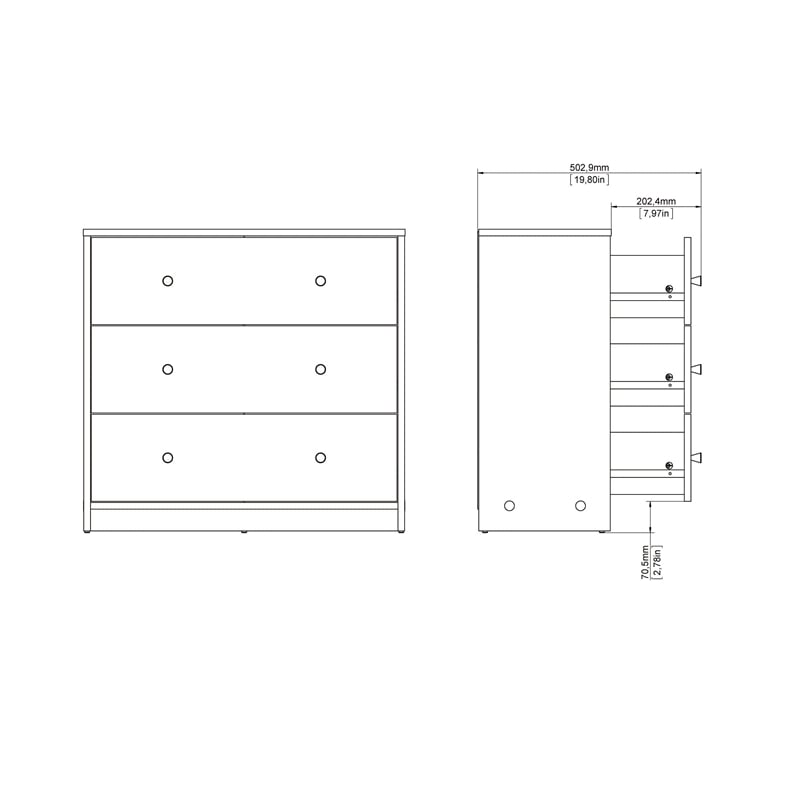 Home Square 2 Piece Set with 3 Drawer Chest and 6 Drawer Double Dresser in Black