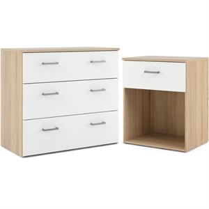 home square 2 piece set with chest and nightstand in oak structure/white