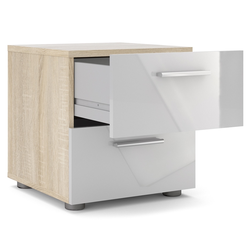 Home Square 3 Piece Set with Chest and 2-Nightstand in Oak Structure/White Gloss