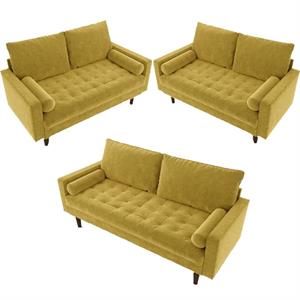 home square 3 piece set with velvet living room sofa and 2-loveseat in goldenrod