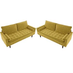 home square 2 piece velvet living room sofa set in goldenrod