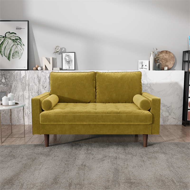 Home Square 2 Piece Velvet Living Room Loveseat Set in Goldenrod