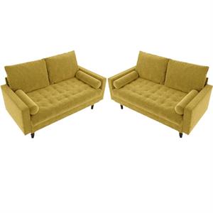 Home Square 2 Piece Velvet Living Room Loveseat Set in Goldenrod
