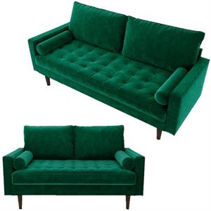 home square 2 piece set with velvet living room sofa and loveseat in green