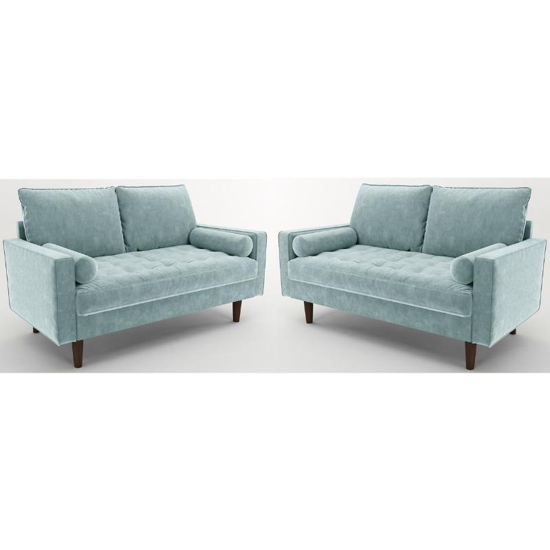 Home Square 2 Piece Velvet Living Room Loveseat Set in Grayish Cyan