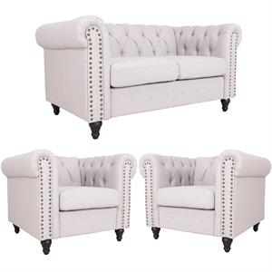 Home Square 3 Piece Set with Living Room Loveseat and 2 Chairs in Light Gray