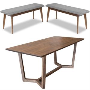 home square 3 piece furniture set with dining table and 2 benches