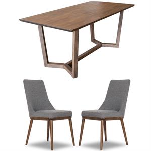 home square 3 piece set with mid-century modern dining table and 2 dining chairs