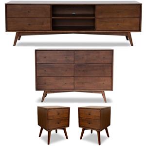 Home Square 4 Piece Furniture Set with TV Stand Dresser and 2 Nightstands
