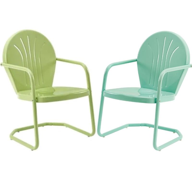 Home Square Griffith 2 Piece Metal Patio Chair Set in Key Lime and Aqua