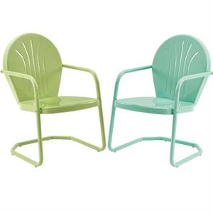 Home Square Griffith 2 Piece Metal Patio Chair Set in Key Lime and Aqua
