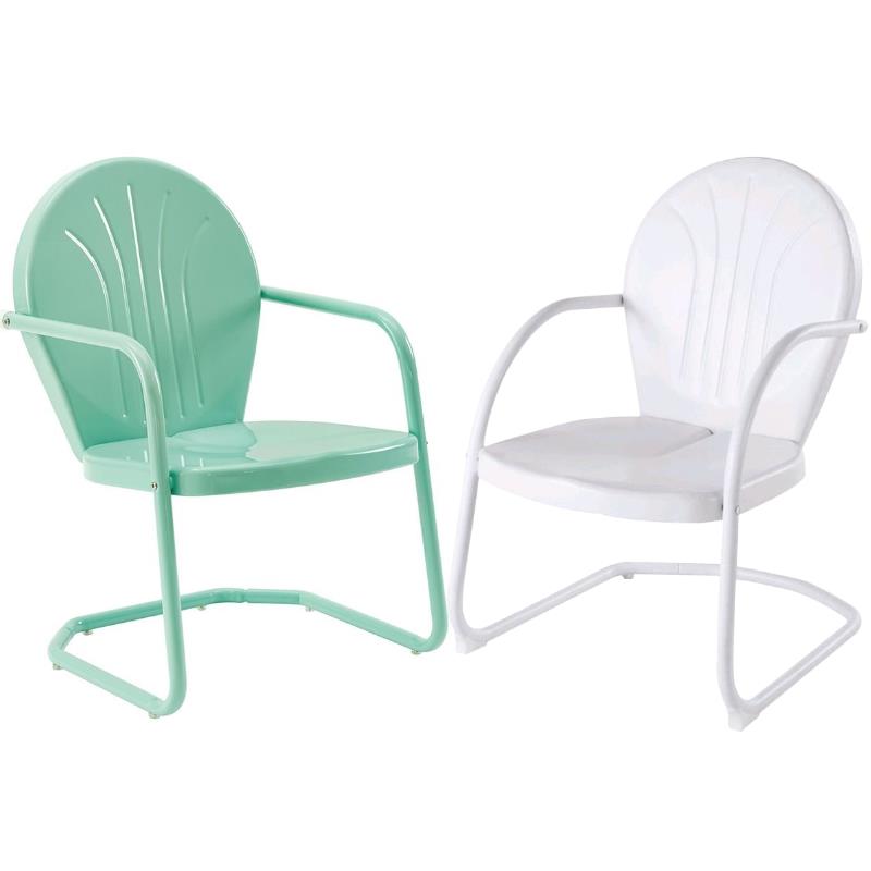 Home Square Griffith 2 Piece Metal Patio Chair Set in Aqua and White