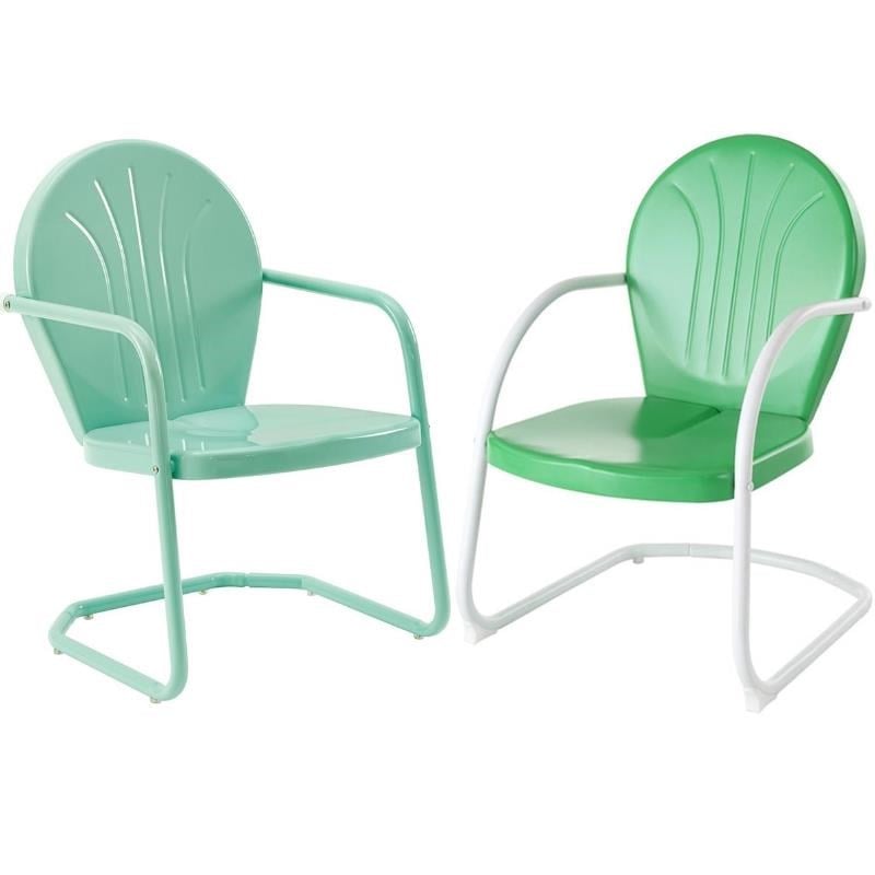 Home Square Griffith 2 Piece Metal Patio Chair Set in Aqua & Grasshopper Green