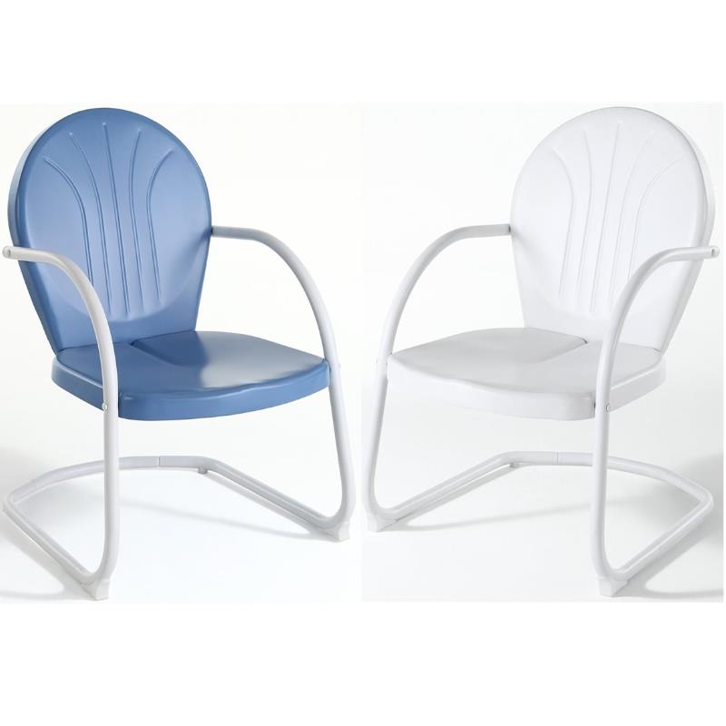 Home Square Griffith 2 Piece Metal Patio Chair Set in White and Sky Blue