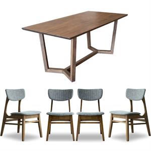 home square 5 piece furniture set with dining table and 4 fabric dining chairs