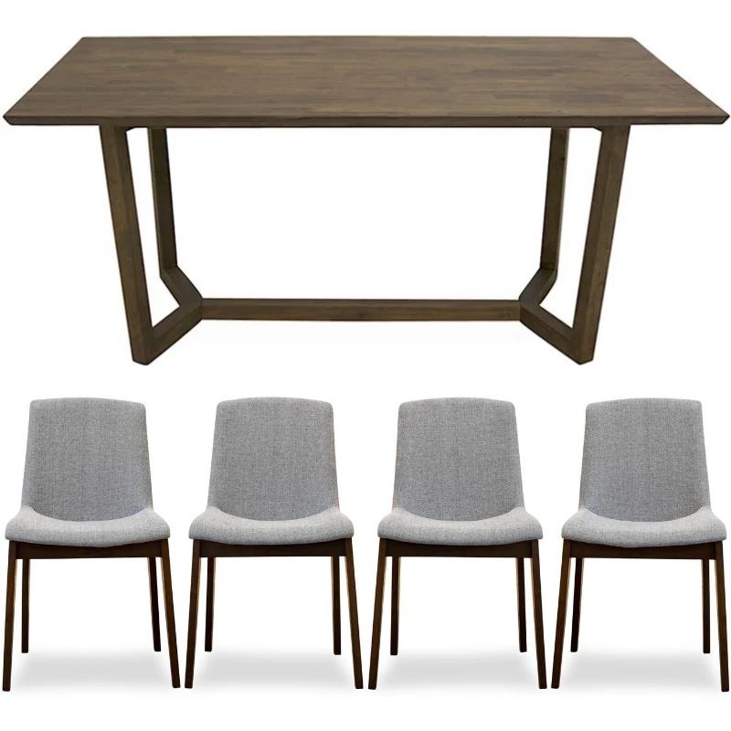 Home Square 5 Piece Set with MidCentury Modern Dining Table and 4