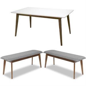 Home Square 3 Piece Furniture Set with Dining Table and 2 Large Benches