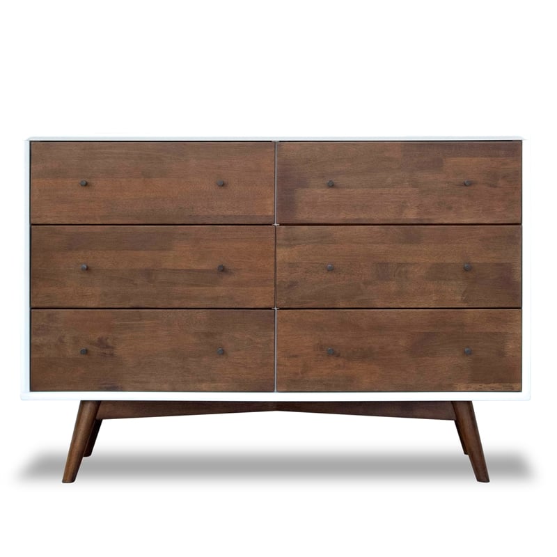 Home Square 3 Piece Solid Wood Bedroom Dresser & Nightstand Set in Walnut/White
