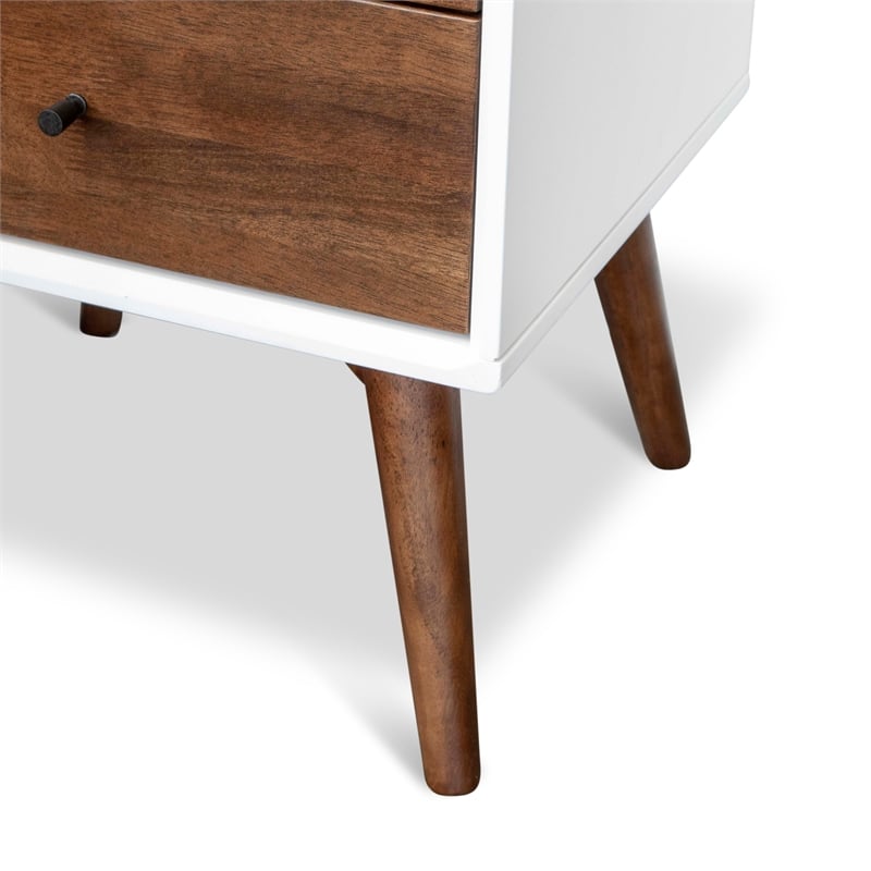 Home Square 3 Piece Solid Wood Bedroom Dresser & Nightstand Set in Walnut/White