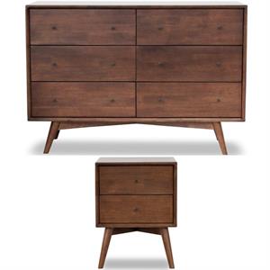 Home Square 2 Piece Furniture Set with Wood Nightstand and Dresser