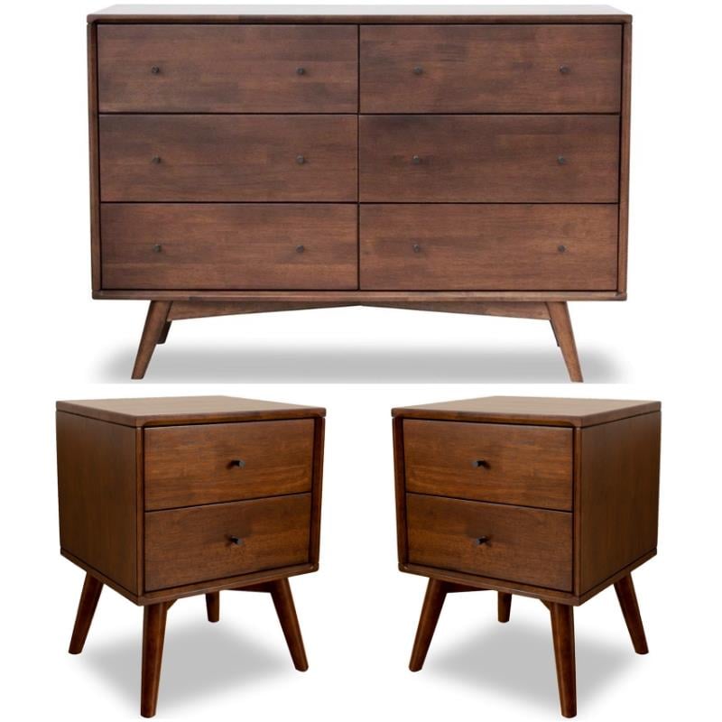 Home Square 3 Piece Furniture Set with 2 Wood Nightstands and Dresser