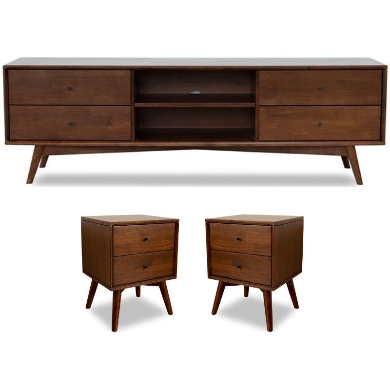 Home Square 3 Piece Furniture Set with Wood TV Stand and 2 Nightstands