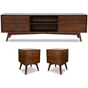Home Square 3 Piece Furniture Set with Wood TV Stand and 2 Nightstands