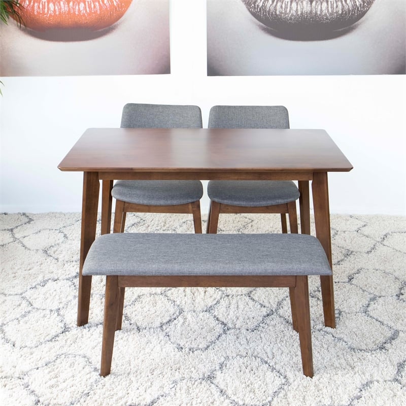 Home Square 2 Piece Furniture Set with Wood Dining Table and Large Bench
