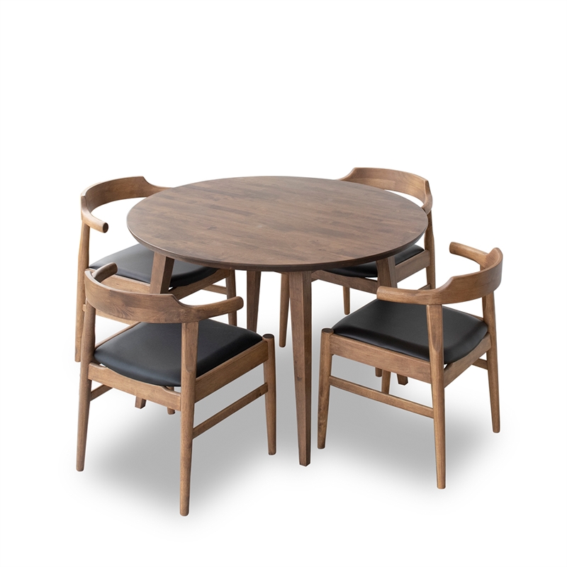 Home Square 3 Piece Set with Wood Dining Table and 2 Leather Dining Chairs