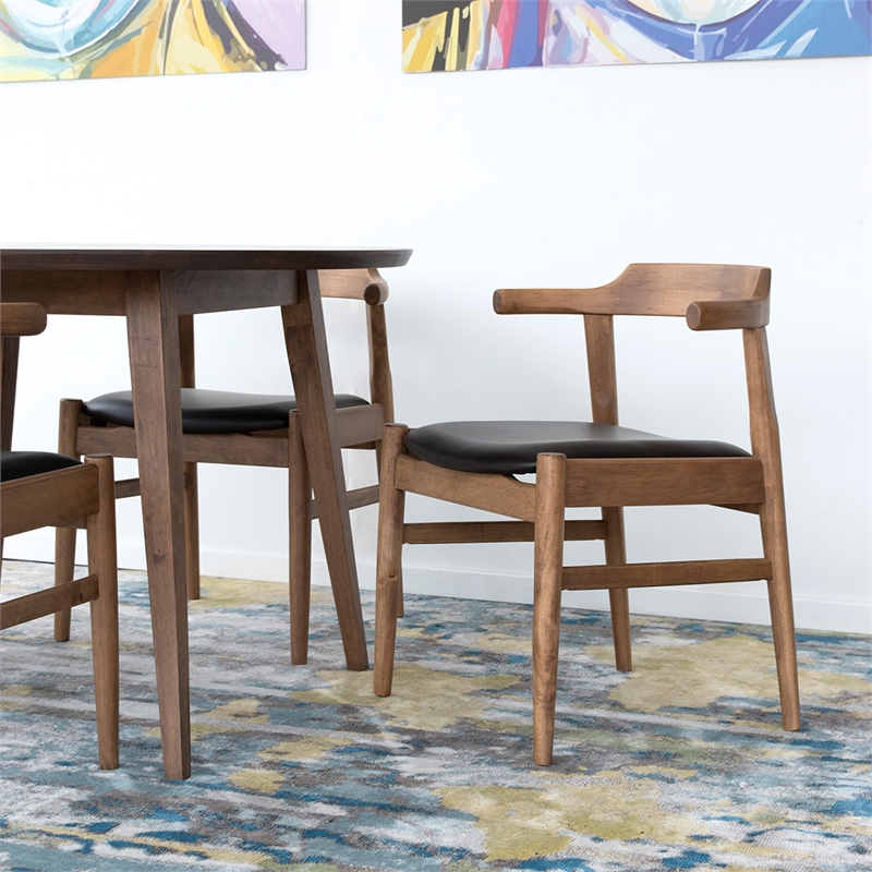 Home Square 3 Piece Set with Wood Dining Table and 2 Leather Dining Chairs