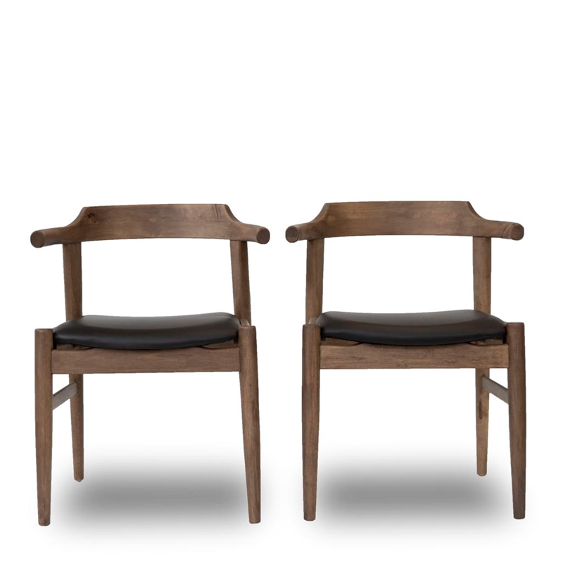 Home Square 3 Piece Set with Wood Dining Table and 2 Leather Dining Chairs