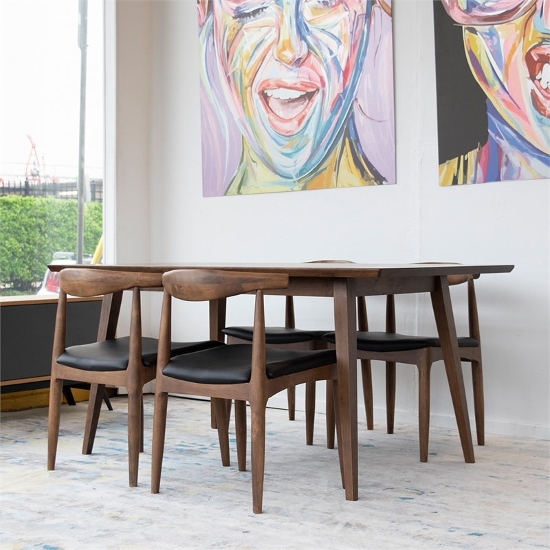 Home Square 3 Piece Set with Wood Dining Table and 2 Leather Dining Chairs