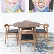 Home Square 3 Piece Set with Wood Dining Table and 2 Leather Dining Chairs