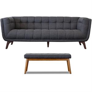 Home Square Seaside 2 Piece Set with 86&quot Sofa and Fabric Bench in Gray
