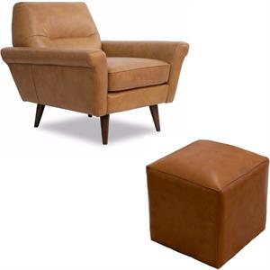 home square 2 piece set with mid-century modern leather accent chair and ottoman