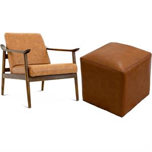 home square 2 piece set with mid-century leather accent chair & ottoman