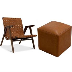 home square 2 piece set with mid century/modern leather accent chair and ottoman