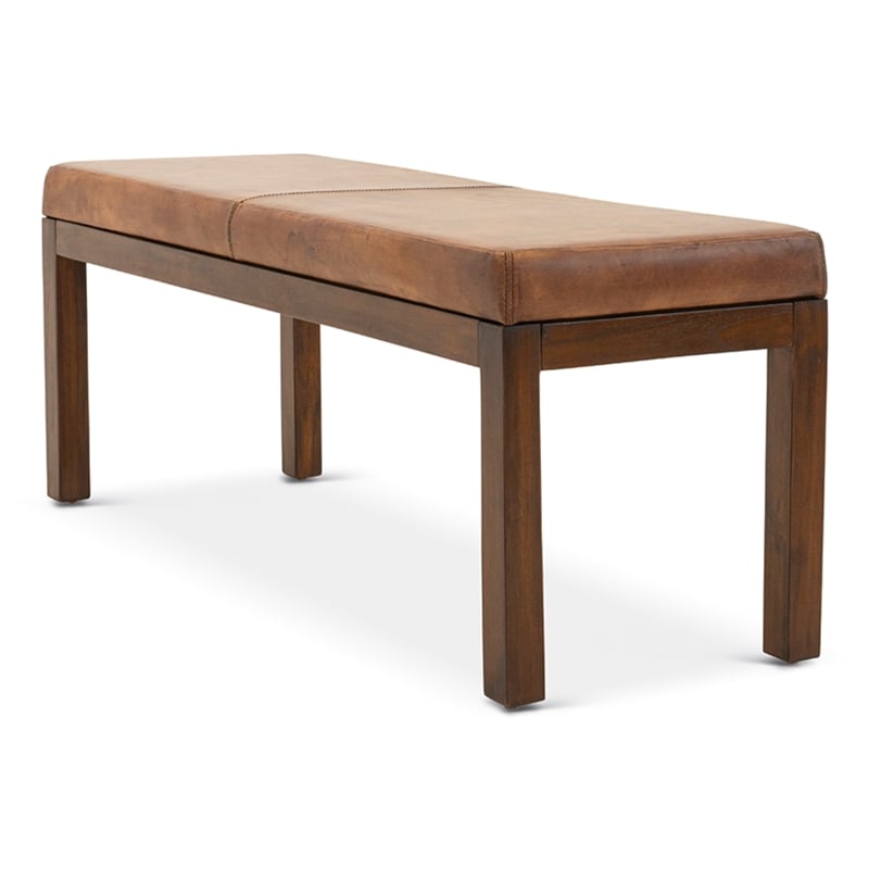 Home Square 2 Piece Furniture Set with Genuine Leather Bench and Ottoman