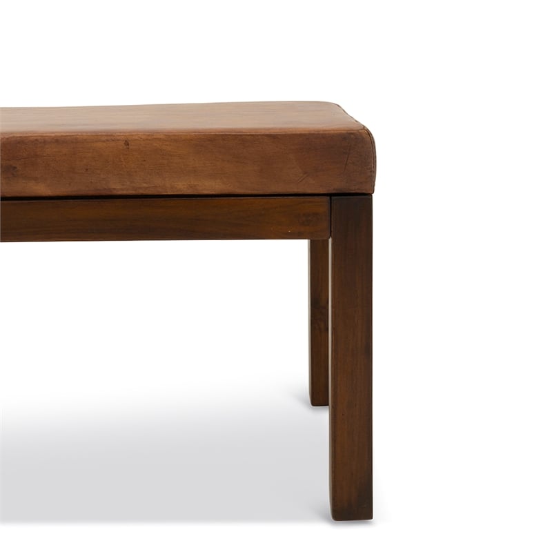 Home Square 2 Piece Furniture Set with Genuine Leather Bench and Ottoman