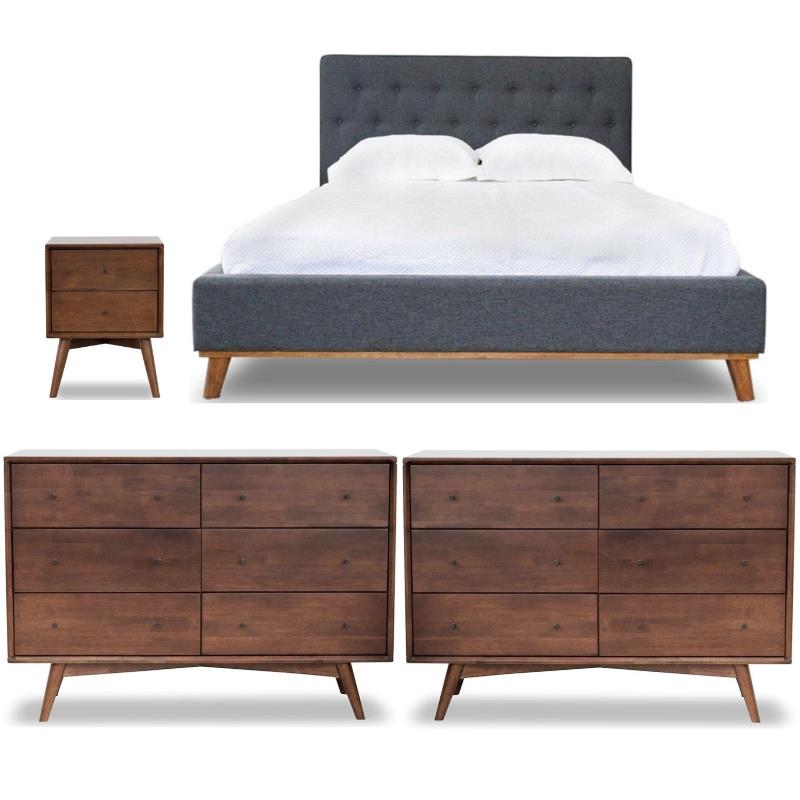 Home Square 4 Piece Furniture Set with Queen Platform Bed Nightstand & 2-Dresser