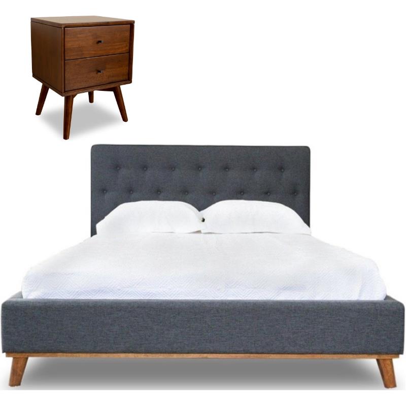 Home Square 2 Piece Furniture Set with Queen Platform Bed and Wood Nightstand