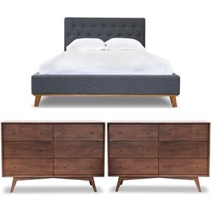 Home Square 3 Piece Furniture Set with Queen Platform Bed and 2 Wood Dressers