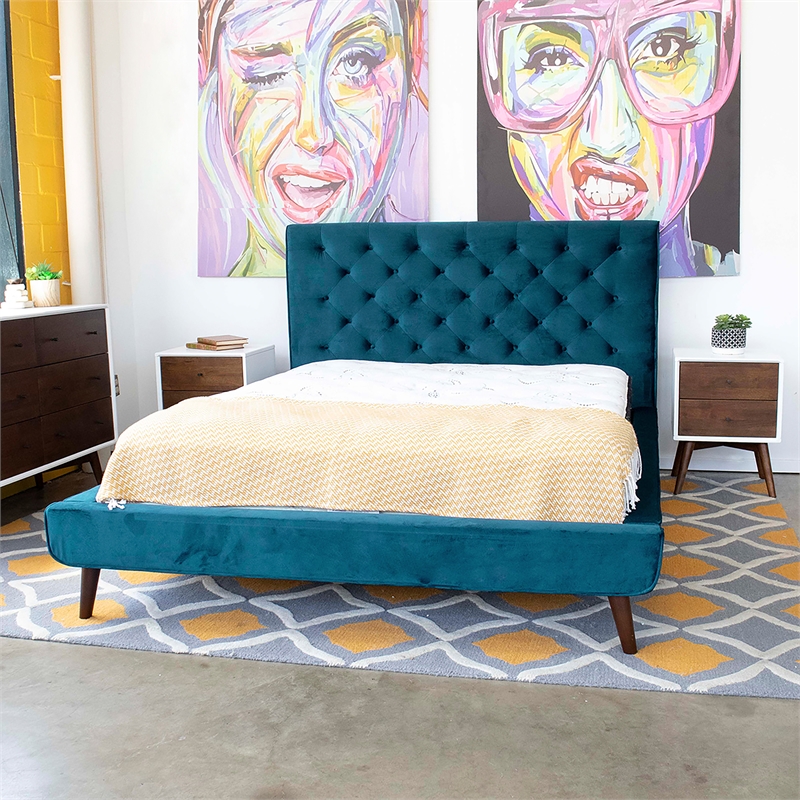 Home Square 4 Piece Set with Queen Platform Bed Nightstand and 2-Dresser