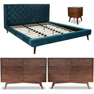 Home Square 4 Piece Set with Queen Platform Bed Nightstand and 2-Dresser