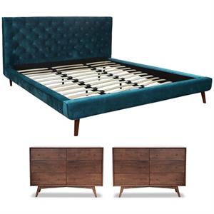 Home Square 3 Piece Set with Queen Platform Bed and 2 Wood Dressers