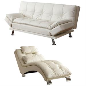 home square 2 piece set with faux leather sleeper sofa & tufted chaise lounge